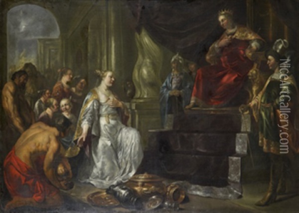 Drottningen Av Saba Infor Kung Salomo Oil Painting - Hendrik Heerschop
