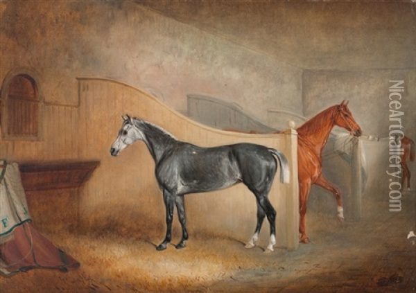 A Grey Horse In A Stable Oil Painting - Claude Lorraine Ferneley