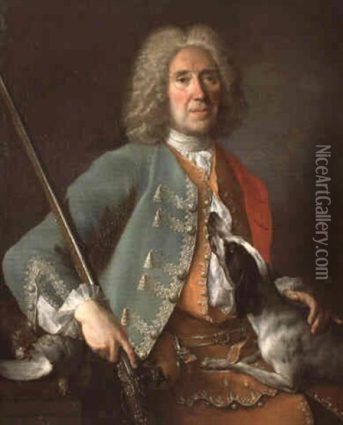 Portrait D'un Gentilhommme Chasseur Oil Painting - Jean-Baptiste Oudry