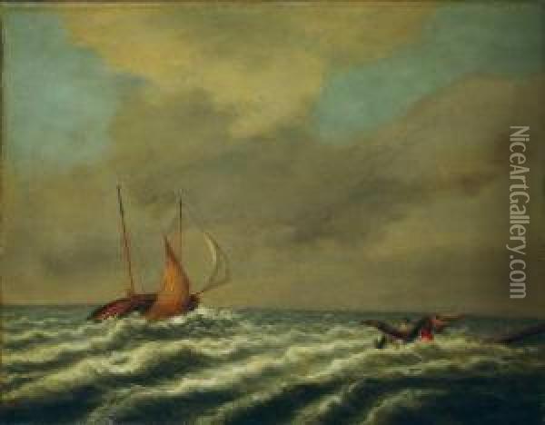 Segelboot Mit Schiffbruchigen. Oil Painting - Jan Porcellis