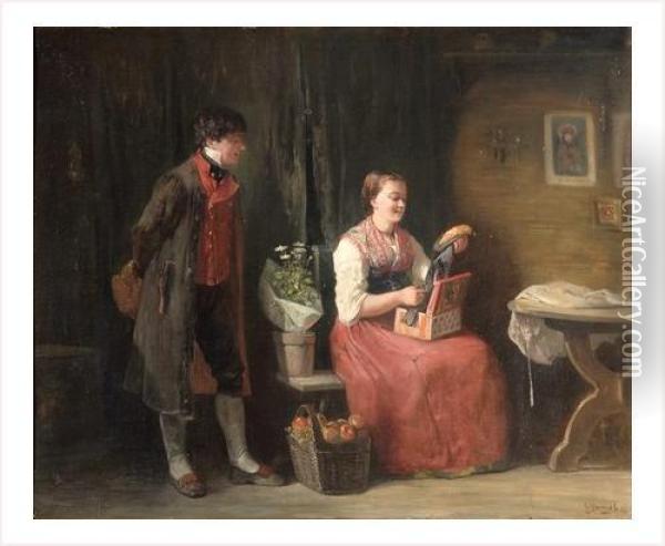 Les Fiances Oil Painting - Gustave Adolf Jundt