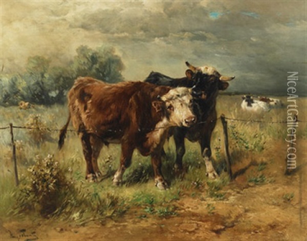 A Frisky Bull Oil Painting - Henry Schouten