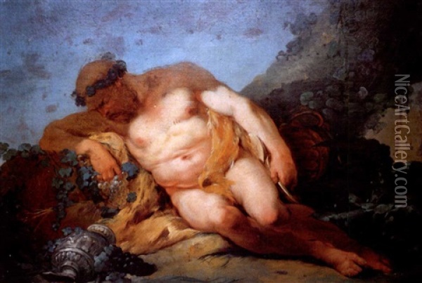 Bacchus Endormi Sur Une Peau De Tigre A L'entree D'une Grotte Oil Painting - Jean Jacques Francois Le Barbier