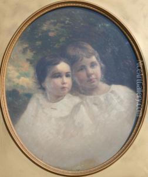 Portrait Of Hazel Hanover Clark And Marguerite Perry Clark Oil Painting - James Henry Moser