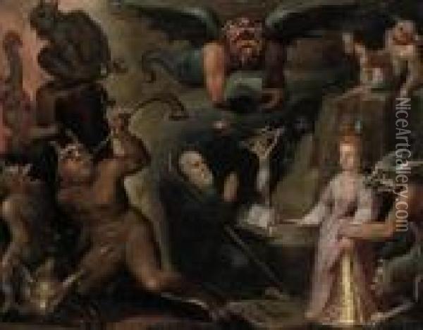 The Temptation Of Saint Anthony Oil Painting - Louis de Caullery