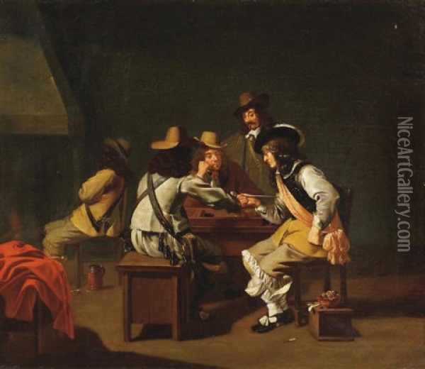 A Guardroom Interior With Soldiers Playing A Boardgame Oil Painting - Willem Cornelisz Duyster