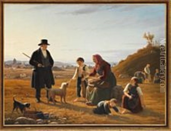 Collecting Spiked Grass Oil Painting - Peter (Johann P.) Raadsig