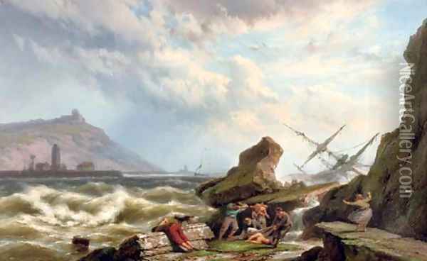 The rescue Oil Painting - Johannes Hermanus Koekkoek