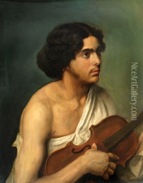 Young Man With Violin (study) Oil Painting - Wilhelm Nicolai Marstrand