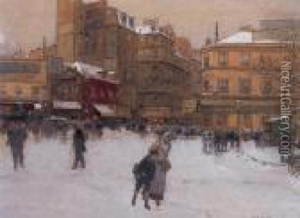 A Snowy Day At The Place Du Delta Oil Painting - Luigi Loir