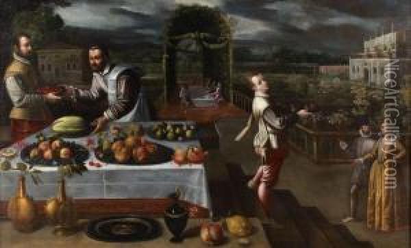 Scene De Banquet Dans Le Parc D'une Villa Oil Painting - Lodovico Pozzoserrato (see Toeput, Lodewijk)