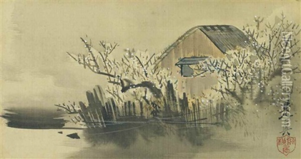A Rural Scene Oil Painting - Shibata Zeshin