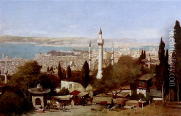 Constantinople From Above The Sulemaniye Mosque Oil Painting - Edmund Berninger