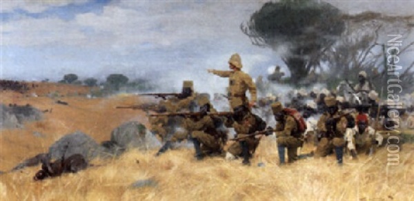 Schlacht Bei Mahenge Oil Painting - Wilhelm Friedrich Kuhnert
