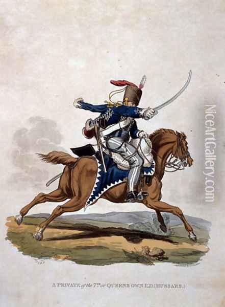 A Private of the 7th, or Queens Own Hussars, from Costumes of the Army of the British Empire, according to the last regulations 1812, engraved by J.C. Stadler, published by Colnaghi and Co. 1812-15 Oil Painting - Charles Hamilton Smith