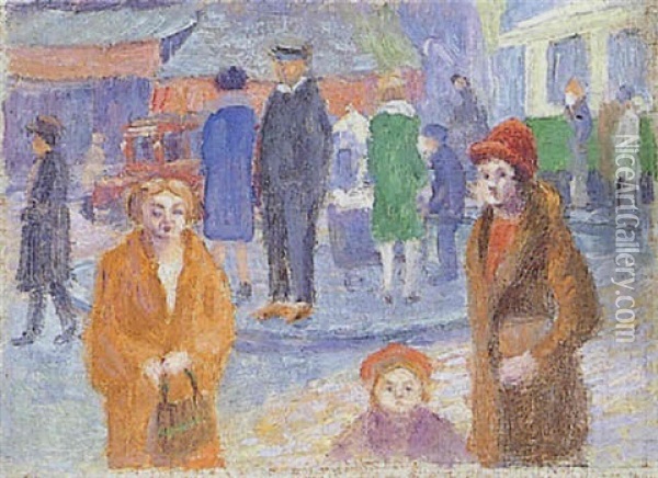 Scene De Rue A Paris Oil Painting - Louis Hayet