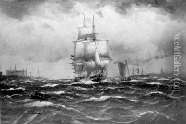 Segelschiff, Dampfer Und Boote Vor Helsingor Oil Painting - Alfred Serenius Jensen