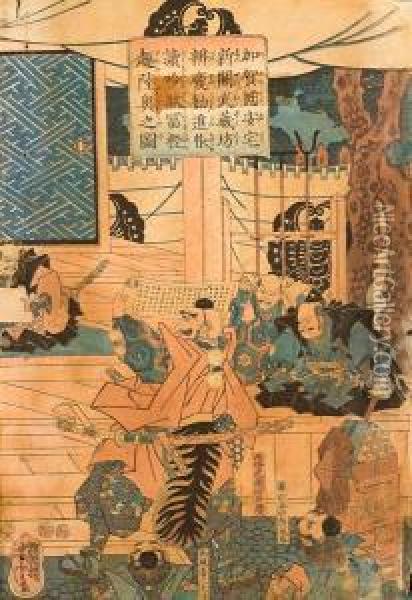 Saito Musashibo Benkei Oil Painting - Utagawa Yoshitora