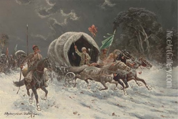 The Siberian Gold Convoy Oil Painting - Adolf (Constantin) Baumgartner-Stoiloff