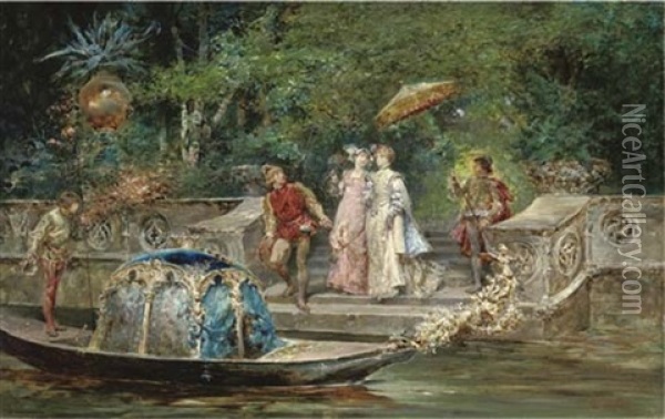 The Royal Gondola Oil Painting - Ludovico Marchetti