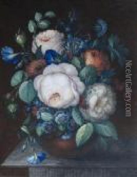Aseries Of Three Flower Stil Lifes. Oil Painting - Maria Margrita Van Os