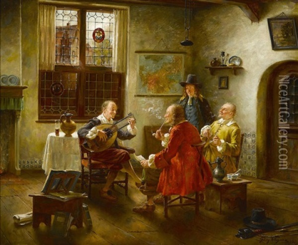 The Music Lesson Oil Painting - Fritz Wagner