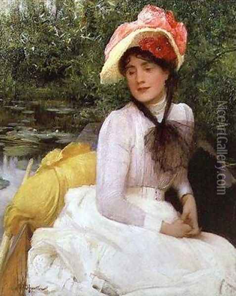 Young girl in a punt Oil Painting - Arthur Hacker