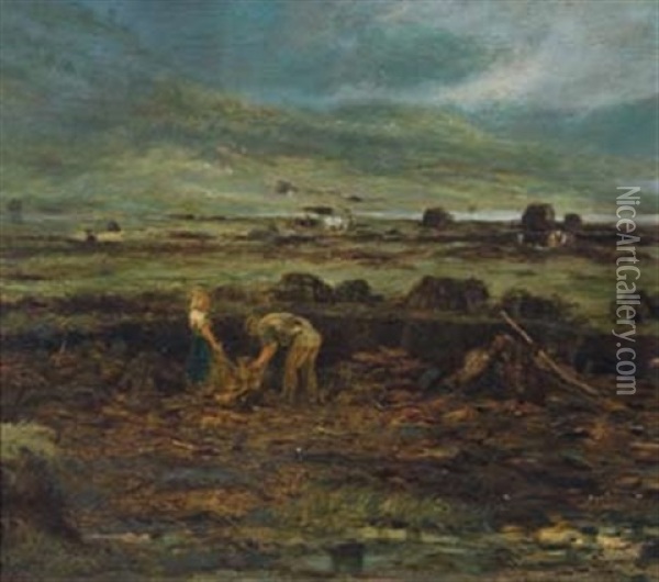 The Peat Cutters Oil Painting - George W. Aikman