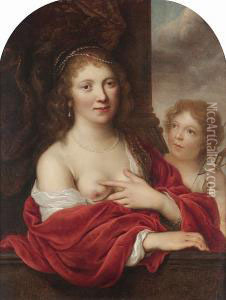 Portrait Of A Woman As Venus, With Cupid Oil Painting - Johann Spillenberger