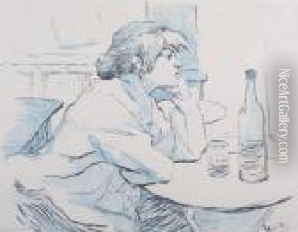 Absinthe Drinker Oil Painting - Henri De Toulouse-Lautrec