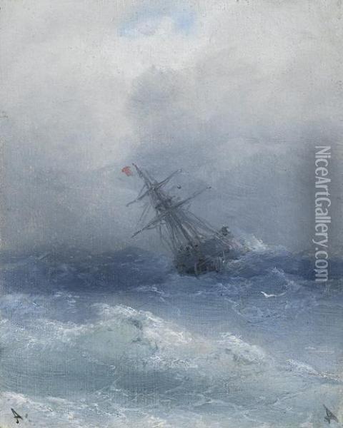 In The Midst Of The Waves Oil Painting - Ivan Konstantinovich Aivazovsky