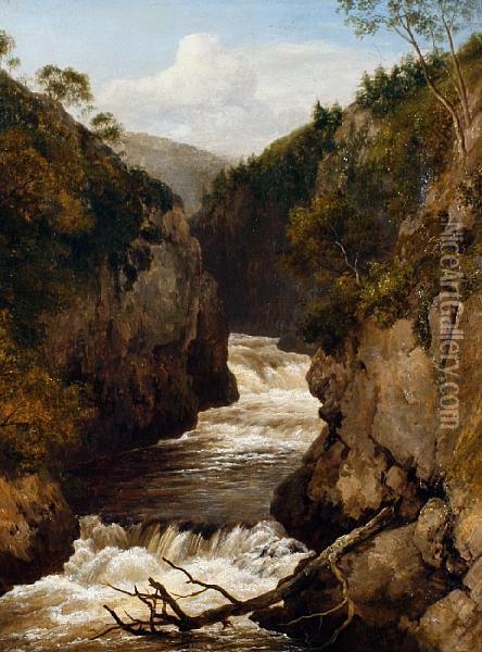 Fall On The Dale Beck, Ingleton,yorkshire Oil Painting - Edmund Gill