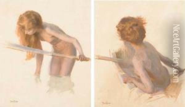 Un Jeune Garcon Se Baignant; Une Jeune Baigneuse Oil Painting - Paul Chabas