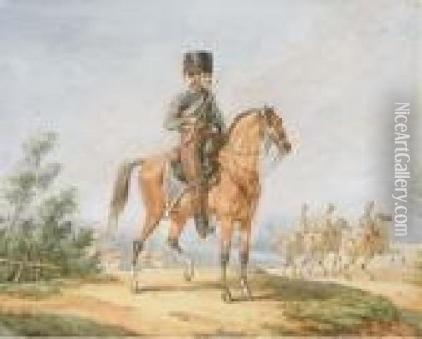 Un Paysage Avec Un Hussard A Cheval Oil Painting - Edouard Bernard Swebach