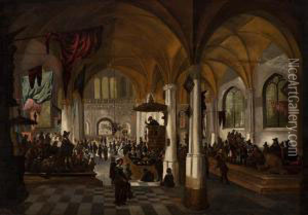 Interior Of A Protestant Church Oil Painting - Petrus Schotanus