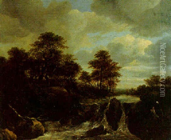 A Torrent In A Wooded River Landscape Oil Painting - Isaak van Ruisdael