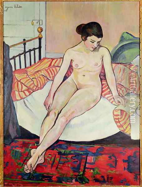 Nude with a Striped Blanket, 1922 Oil Painting - Suzanne Valadon