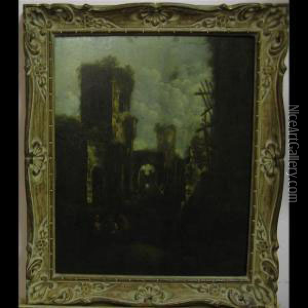 Figures Amongst Ruins Oil Painting - Jan Van Ossenbeck