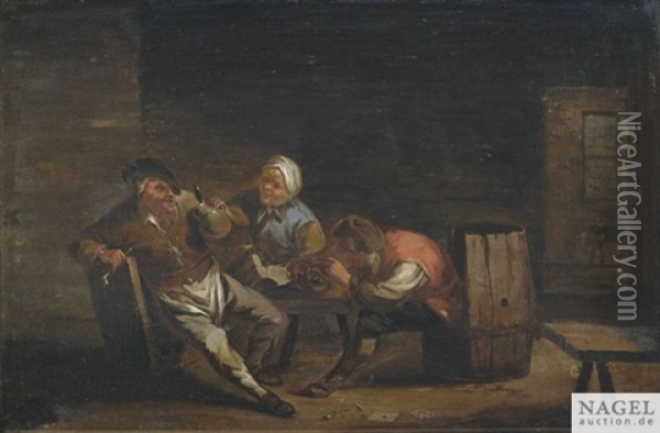 Wirtshausinterieur Mit Zechenden Bauern Oil Painting - Cornelis Dusart