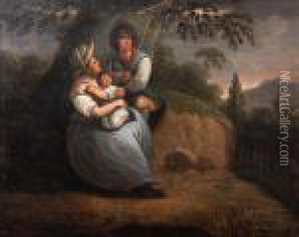 A Family Sheltering From A Thunderstorm Oil Painting - George Morland
