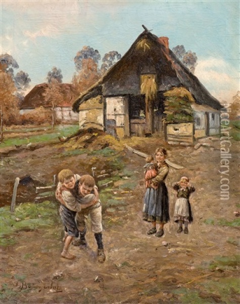 Bauernfamilie Oil Painting - Adolf (Constantin) Baumgartner-Stoiloff