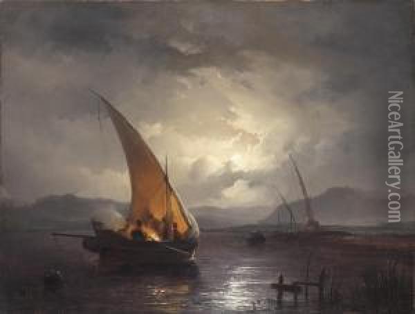 Moonlit Night At Sea Oil Painting - Remigius Adriannus van Haanen