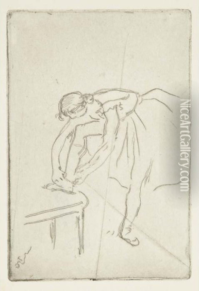 Mademoiselle Nathalie Wolkonska; Danseuse Mettant Son Chausson Oil Painting - Edgar Degas
