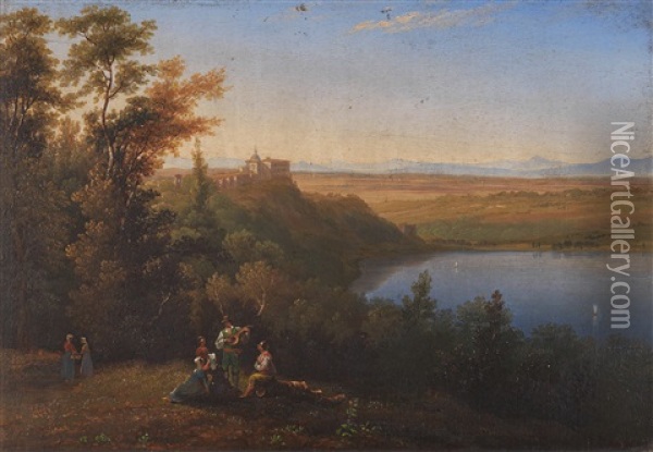 Blick Auf Den Lago Albano Mit Castel Gandolfo Oil Painting - William Cowen