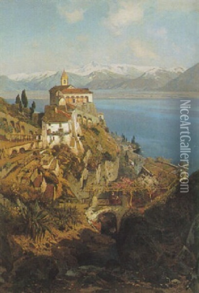 Santa Maria Del Sasso Am Lago Maggiore Oil Painting - Hans Von Bartels