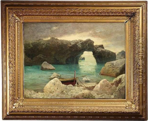 Coastal Landscape With A Grotto Oil Painting - Othmar Brioschi