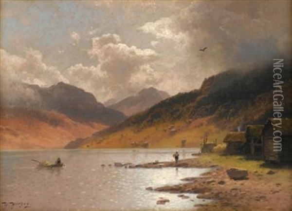 Daybreak On The Fjord Oil Painting - Hermann Herzog