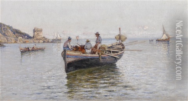 Fischerboote Im Golf (von Neapel?) Oil Painting - Giuseppe Carelli