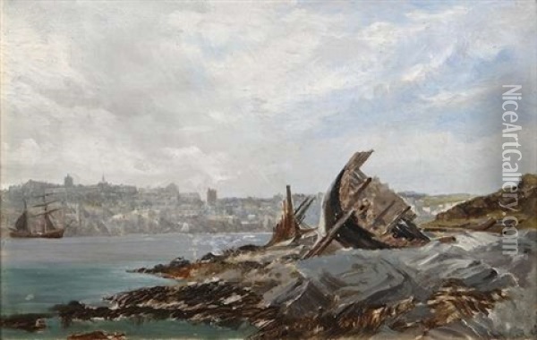 Coastal Scene With Shipwreck Oil Painting - Edwin Hayes