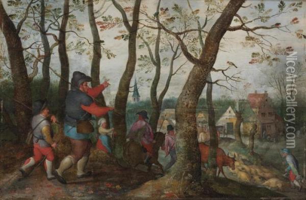 Herdsmen Returning To The Village Oil Painting - Marten Van Cleve